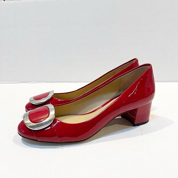 Michael Michael Kors Red Patent Leather with Silver Buckle Pump Size 7.5 M - Picture 9 of 9